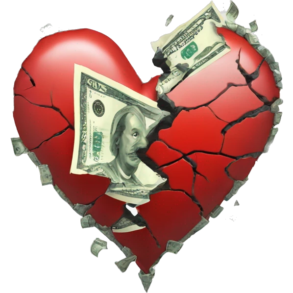 broken heart and the crack filled with money emoji