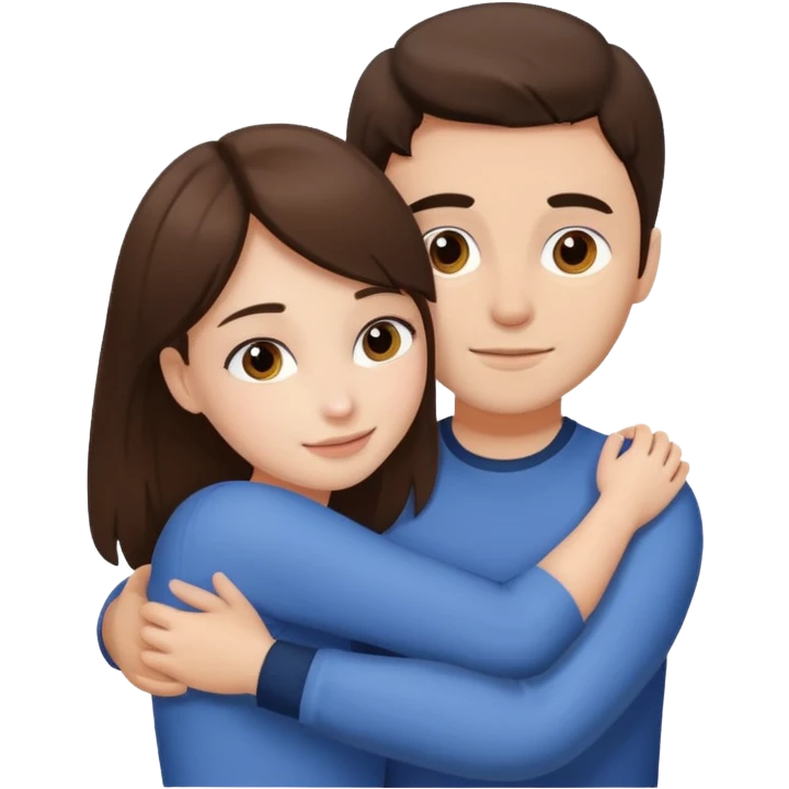 fair skinned girl hugs fair skinned guy, both brunettes emoji