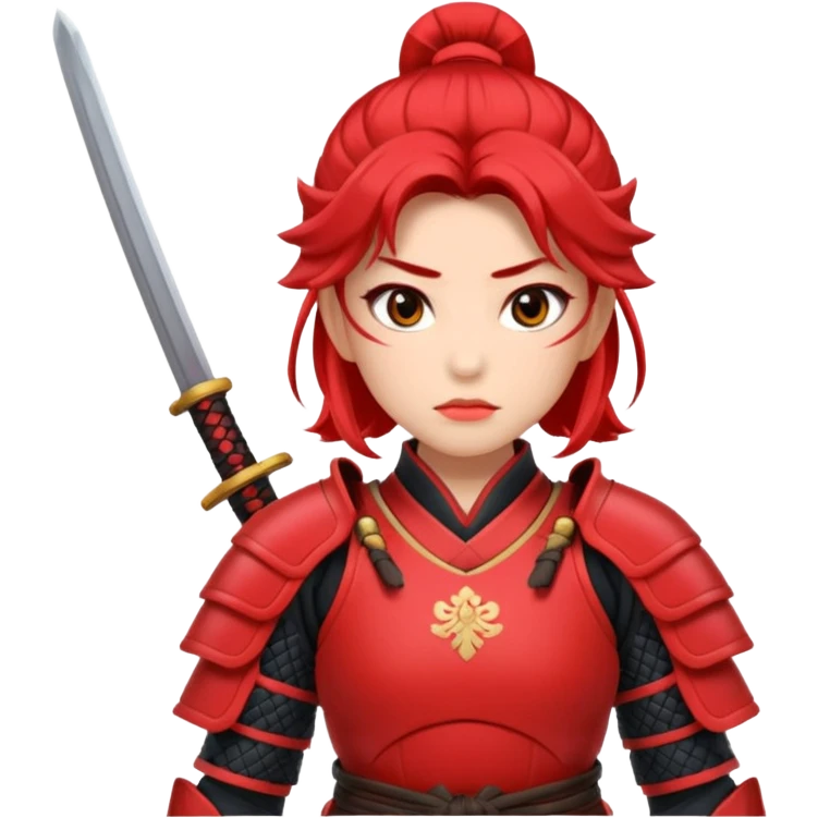 A female samurai with strong posture, red armor plates, and fierce determination.
 emoji