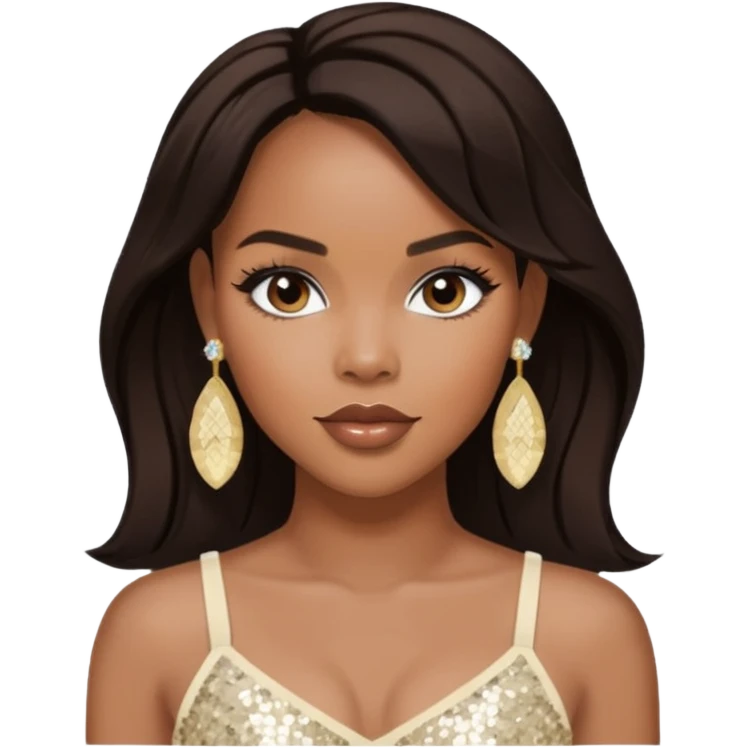 LeToya Luckett with long dark brown hair, ivory sequin crop top, ivory earring emoji