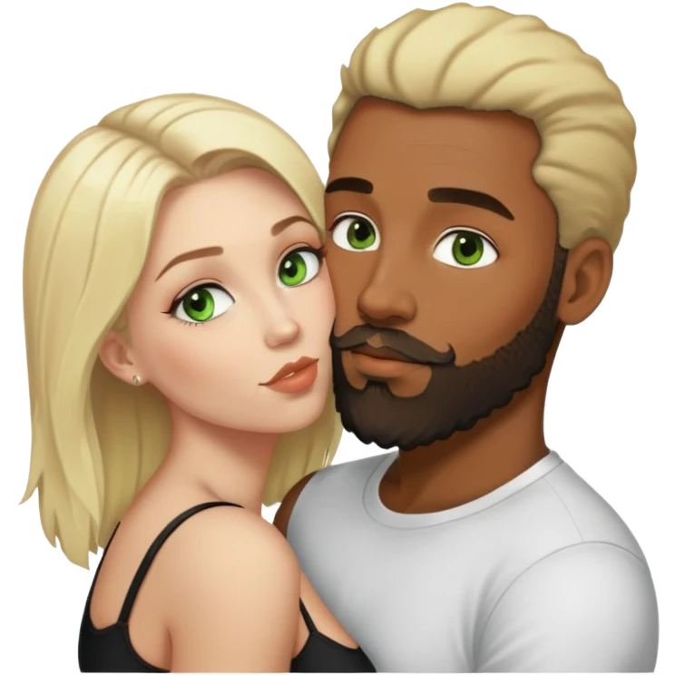 Light skin black man with beard kissing busty white woman with blond hair and green eyes  emoji