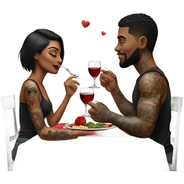 Romantic dinner date with hyper Realistic tattooed couple in love  emoji