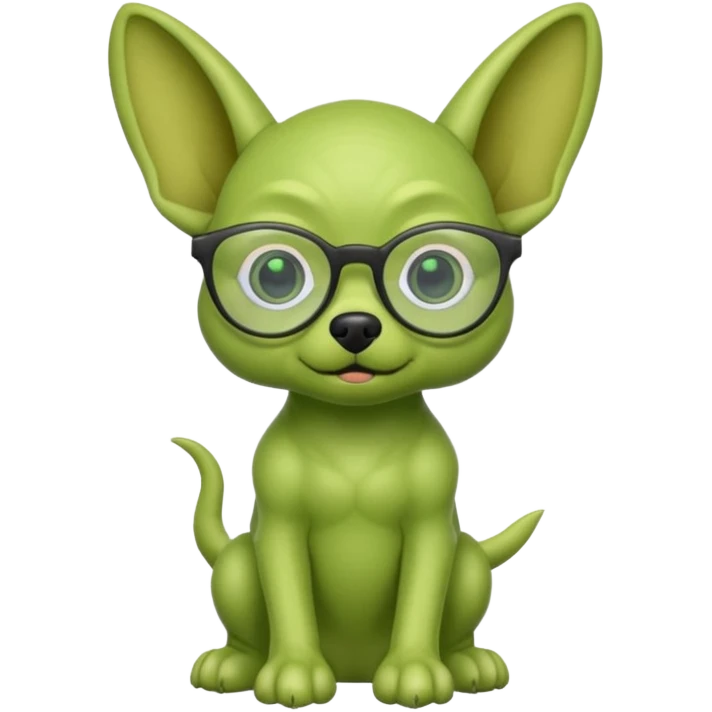 green alien dog with folded ears, wearing glassess emoji