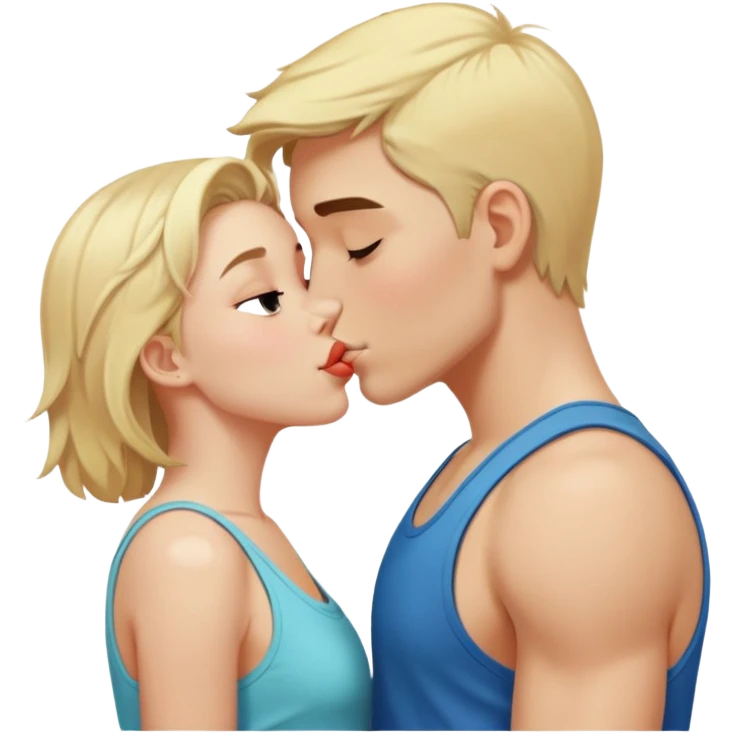 Blonde girl with a tank top kissing a boy  emoji