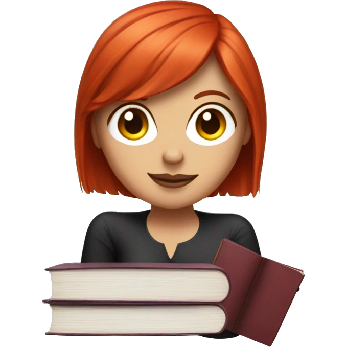 Lady with red straight hair on a sofà with a book emoji