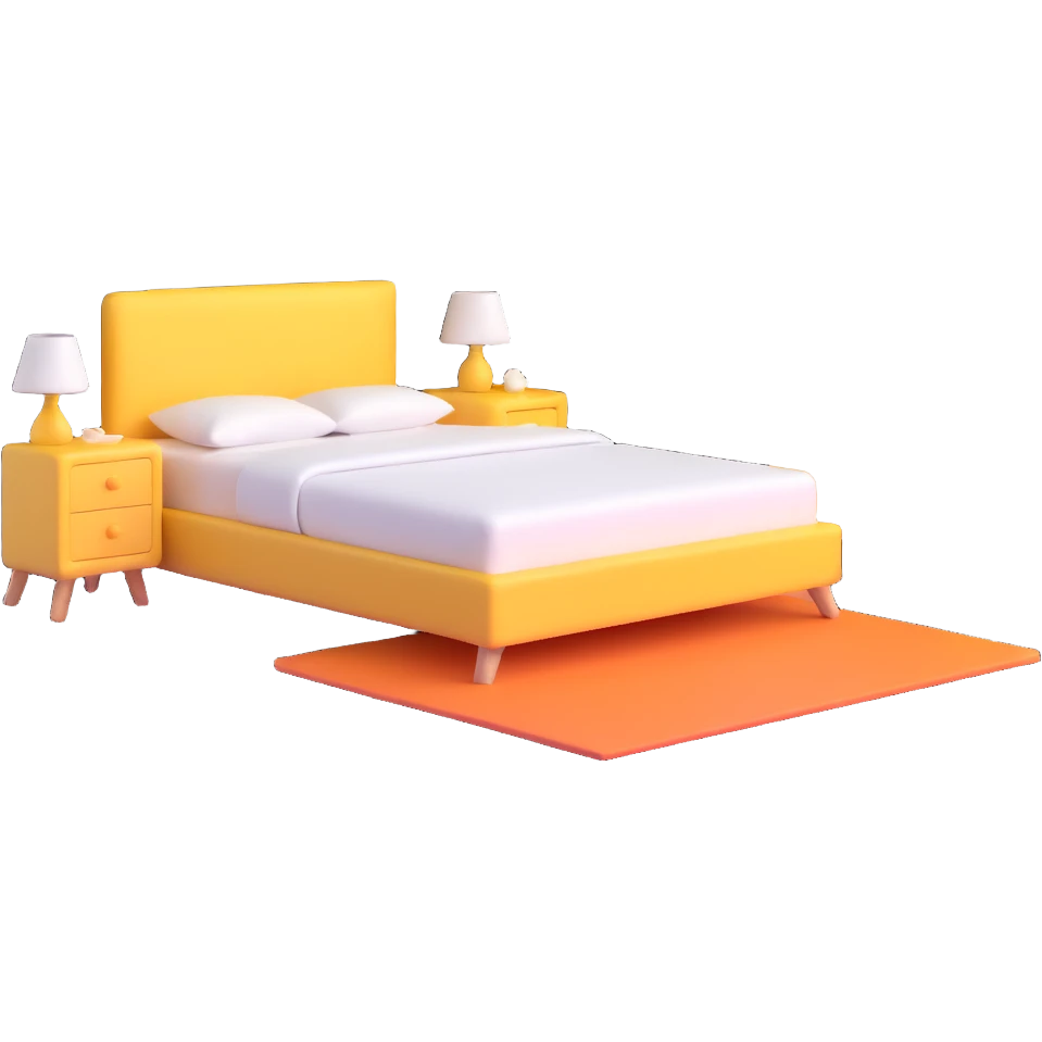simple bedroom with white walls, bed, nightstand and dresser emoji