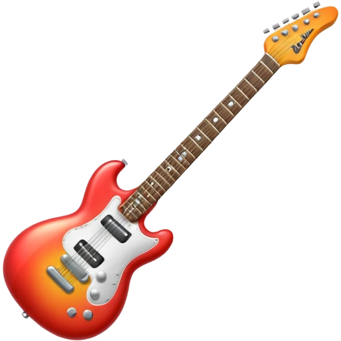 A 3D Apple-style emoji showing the word "ROCK" in bold metallic letters, with a small electric guitar leaning on the text, vibrant glowing effect, playful and energetic cartoon style, symbolizing rock music. emoji