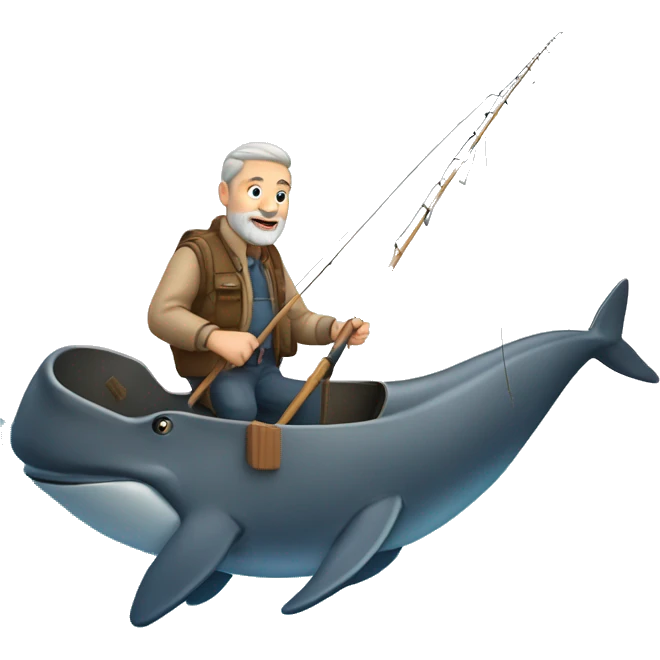 60 year old white MAN with brown hair and brown beard fishing and catching a whale emoji