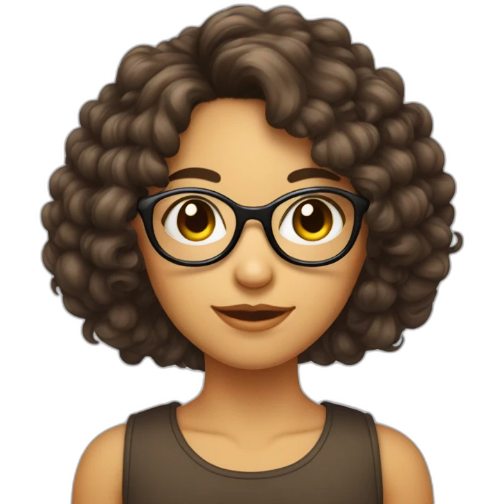fille brune aux cheveux bouclés avec lunettes rondes emoji