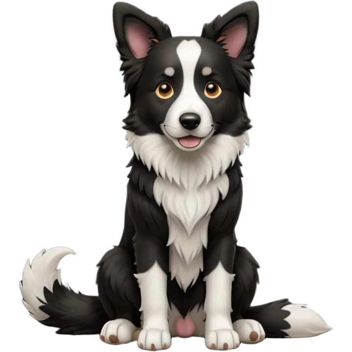 cinematic-[border collie dog]-realistic-full-body-sitting-emoji,-tail-resting-loosely-beside-its-paws,-head-tilted-dramatically,-scruffy-[black and white]-fur,-simplified-yet-realistic-focused-features,-highly-detailed,-glowing-with-an-almost-sarcastic-glow emoji