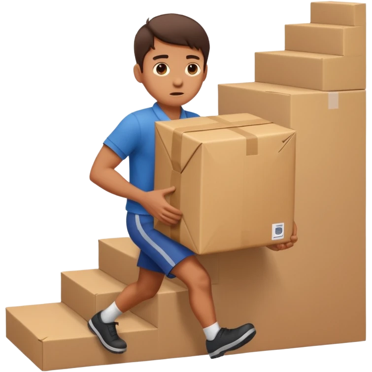 person struggling to carry a big package up steps, no text emoji