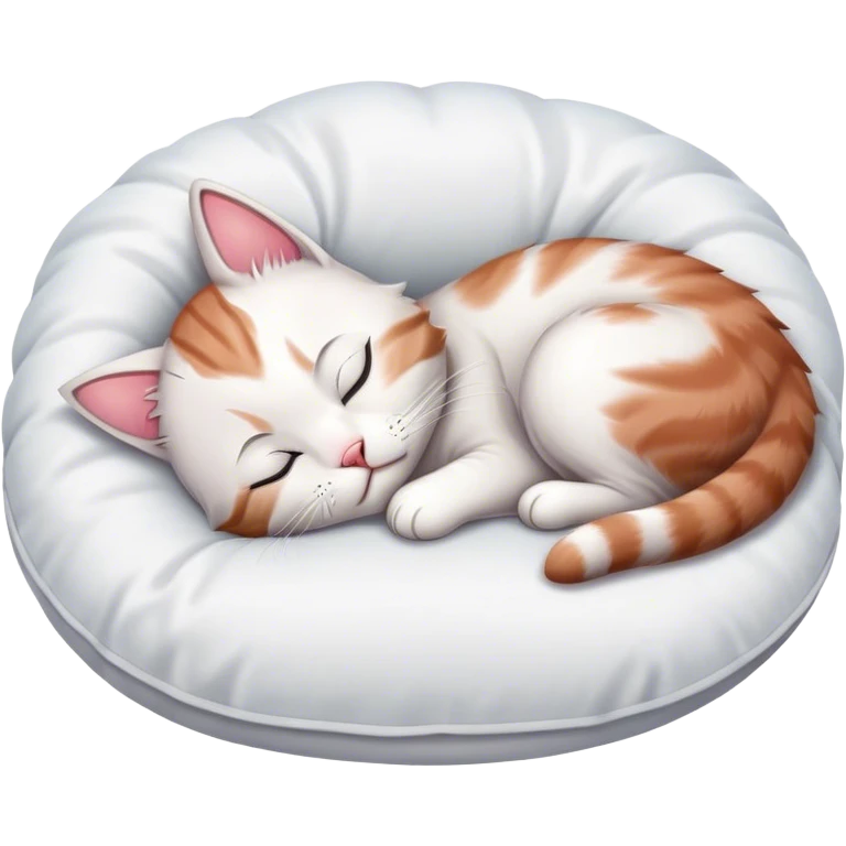 Tired kitten sleeping on a white pillow  emoji