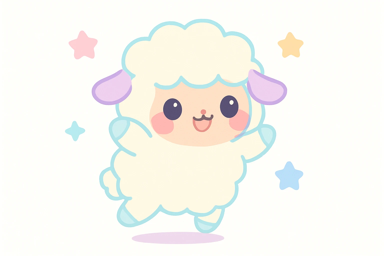 kawaii fluffy sheep jumping in the air with blushing cheeks emoji