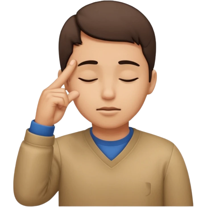 Una persona tocándose la cabeza por la 100 con un dedo índice y los ojos serrados  por arriba de la oreja con una sola mano emoji