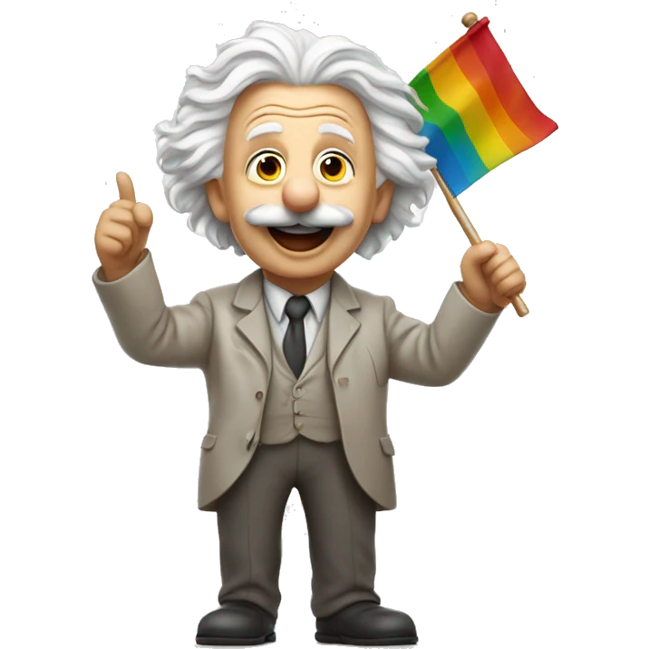 happy albert einstein holding finish flag in one hand emoji
