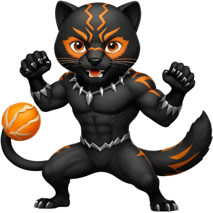 A black panther but it is killing orange colored fox emoji