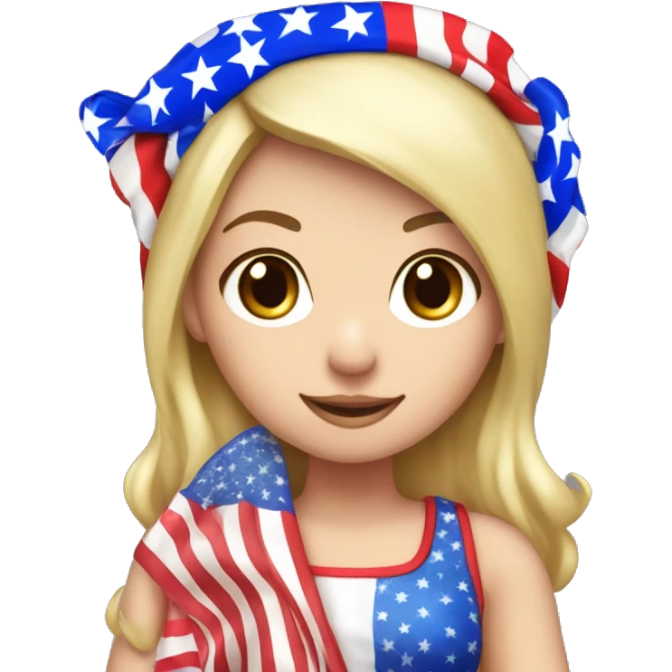 Fourth of July girl, red white and blue outfit with a red white with a firework, headband white girl ￼ emoji