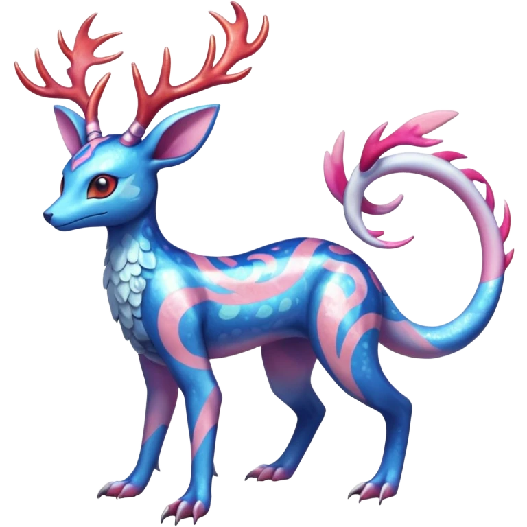 Shiny Heliolisk-Sylveon-Salandit-Amaura-Fakémon-hybrid-creature (full body)  with antlers emoji