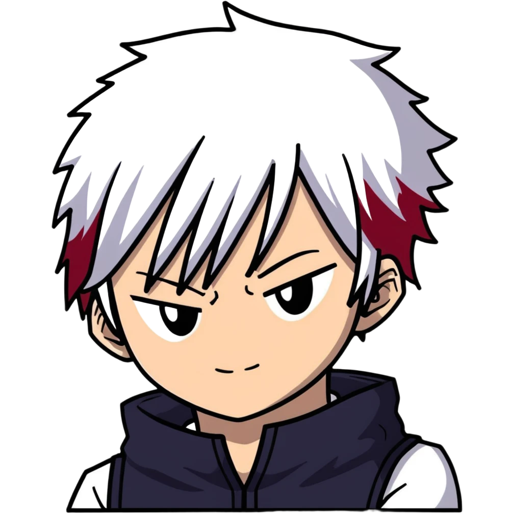 Shoto Todoroki face portrait, half red half white hair, different colored eyes, facial burn scar, neutral expression emoji