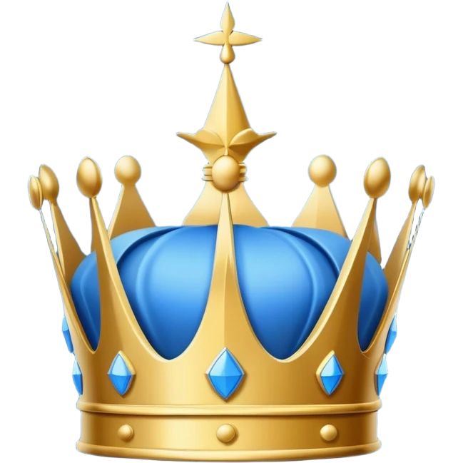 side view of a blue blueprint plan with minimal white lines and a simple crown drawing emoji
