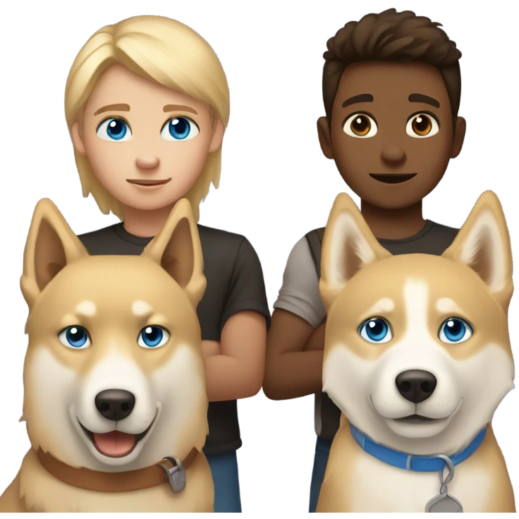Brown boy, blond boy and a golden Husky with blue eyes emoji