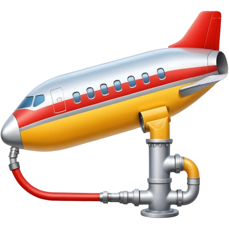 Airplane wing fuel tank being filled with jet fuel from hydrant emoji