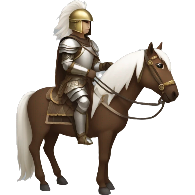an avar nomadic soldier  with white skin and brown armor on a horse from the side emoji