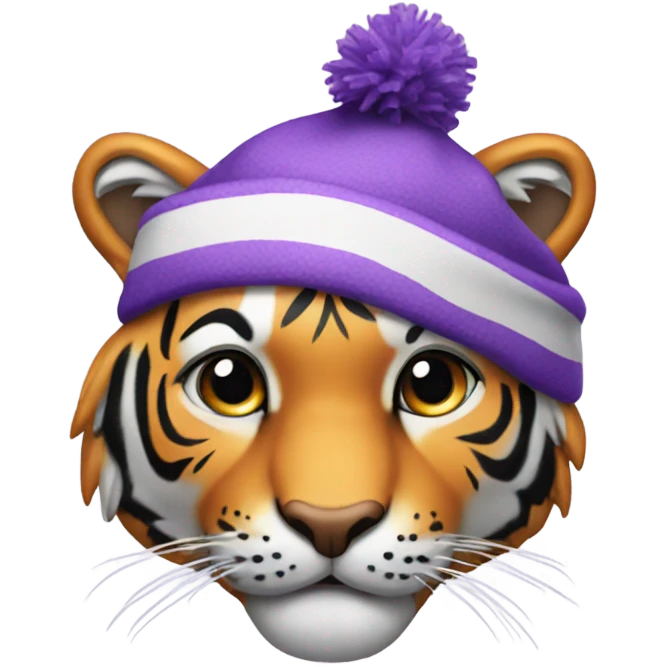 Alluring tiger with purple stocking cap emoji