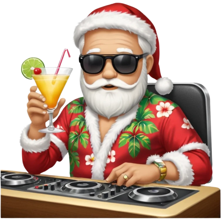 Santa on vacation drinking at a dj booth emoji