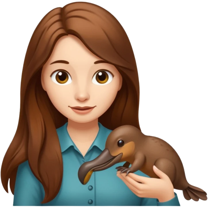 long brownhaired woman playing with platypus emoji