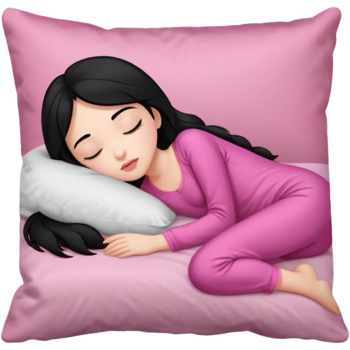 Sleeping on the pillow in bed, beauty hot and pretty Pale girl with medium high black hair wearing sexy pink sleepwears emoji