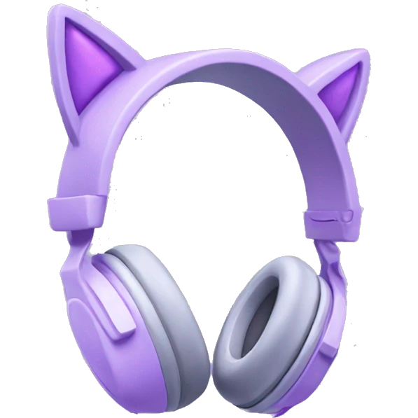 Pastel purple gaming headphones with cat ears emoji