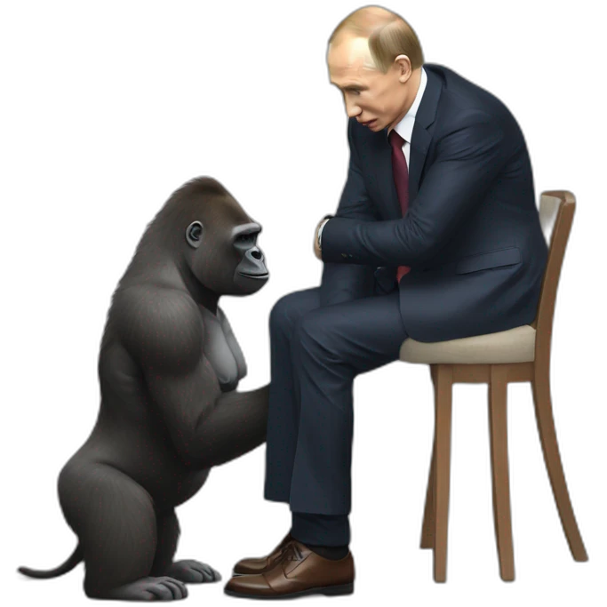 Gorilla giving a Dog to Vladimir Putin emoji