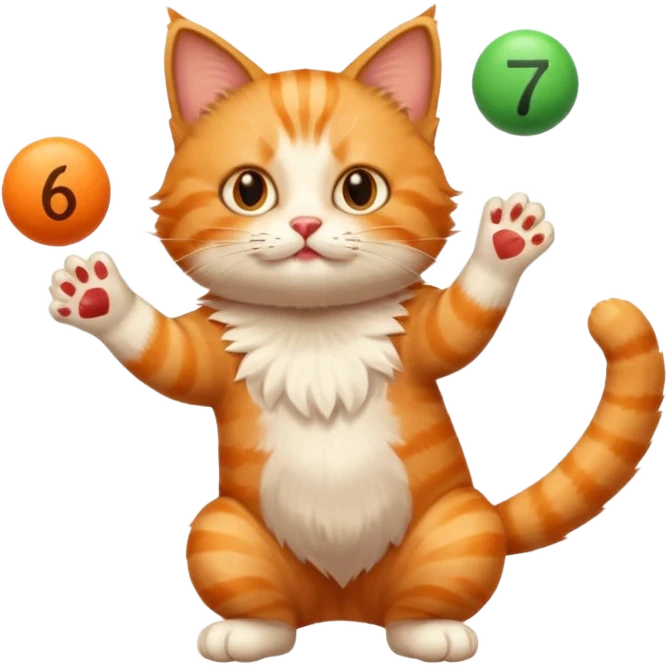Cat juggling the numbers 6 and 7 emoji