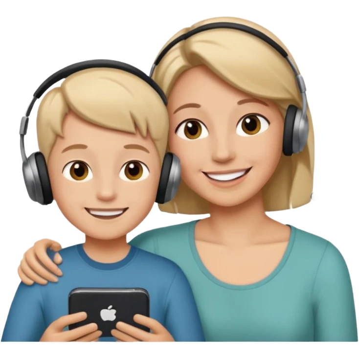 Mom and son listening to music emoji