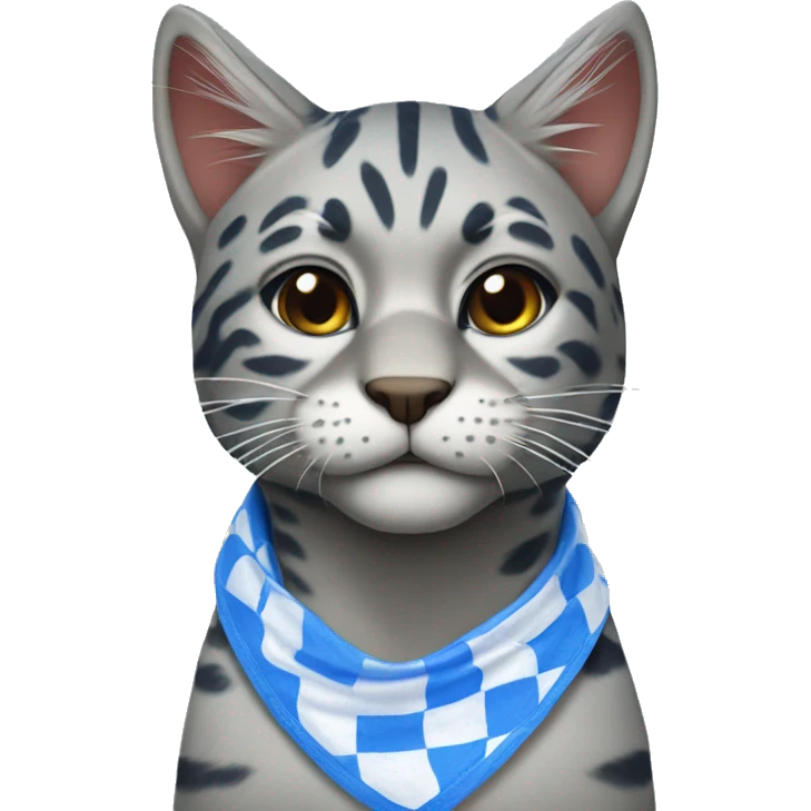 wildcat wearing blue and white checkered bandana around its neck emoji