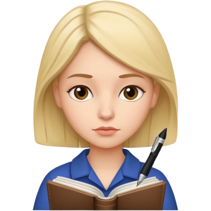 woman with a journal and pen, thoughtful expression emoji