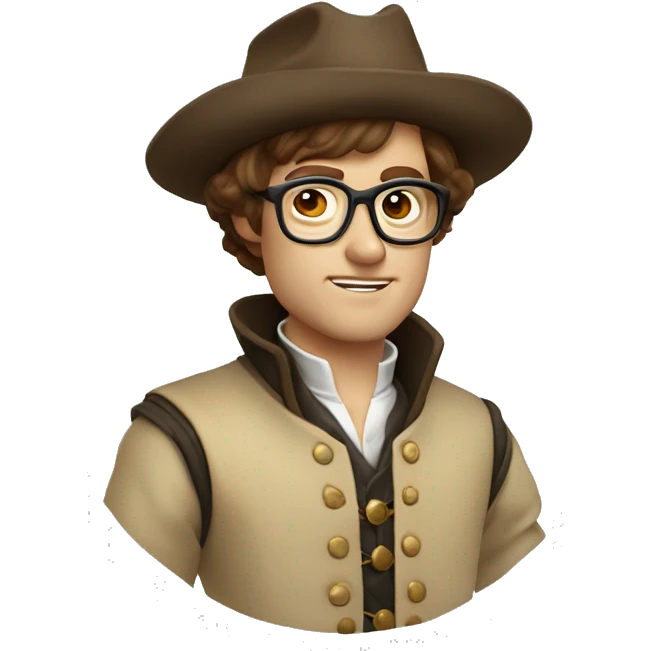 Musketeer man beige jacket short brown hair garden round glasses emoji