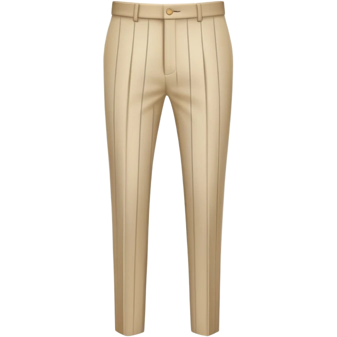 beige formal pants with white vertical pinstripes as a decorative pattern, thin white stripes running vertically on beige fabric, tailored trousers, isolated garment only emoji