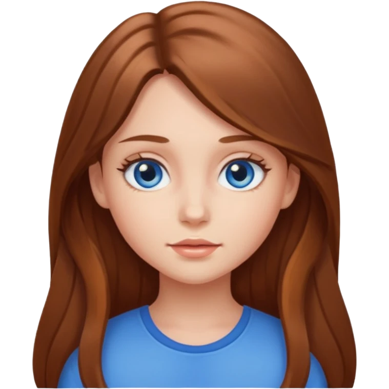 Girl with medium brown brown long hair, blue eyes, and peachy skin  emoji
