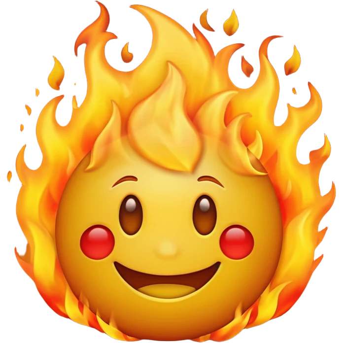 simple smiling yellow emoji in the middle of a big fire emoji