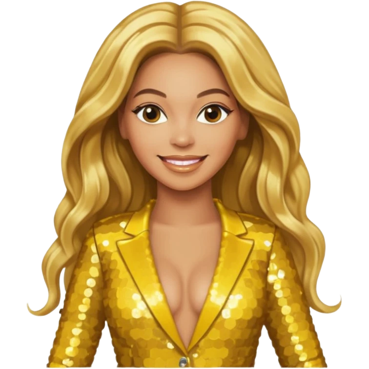 Beyonce from Destiny's Child with long golden blonde hair, yellow sequin outfit emoji