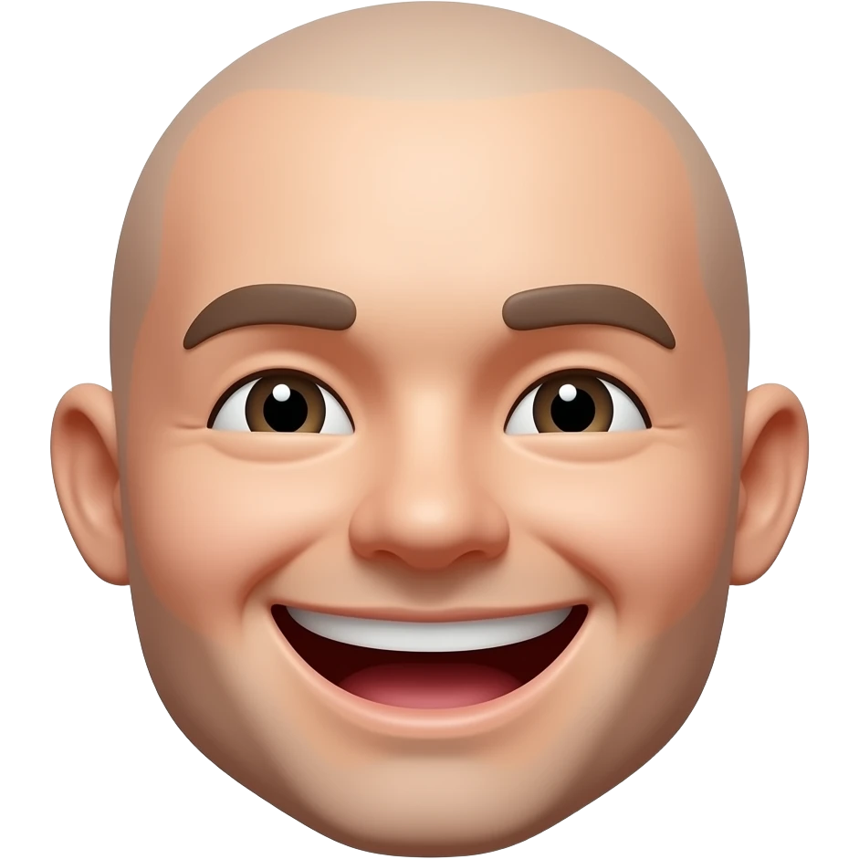Glossy 3D rendered laughing person face emoji, front-facing, slightly rounded edges, soft shading, white background emoji