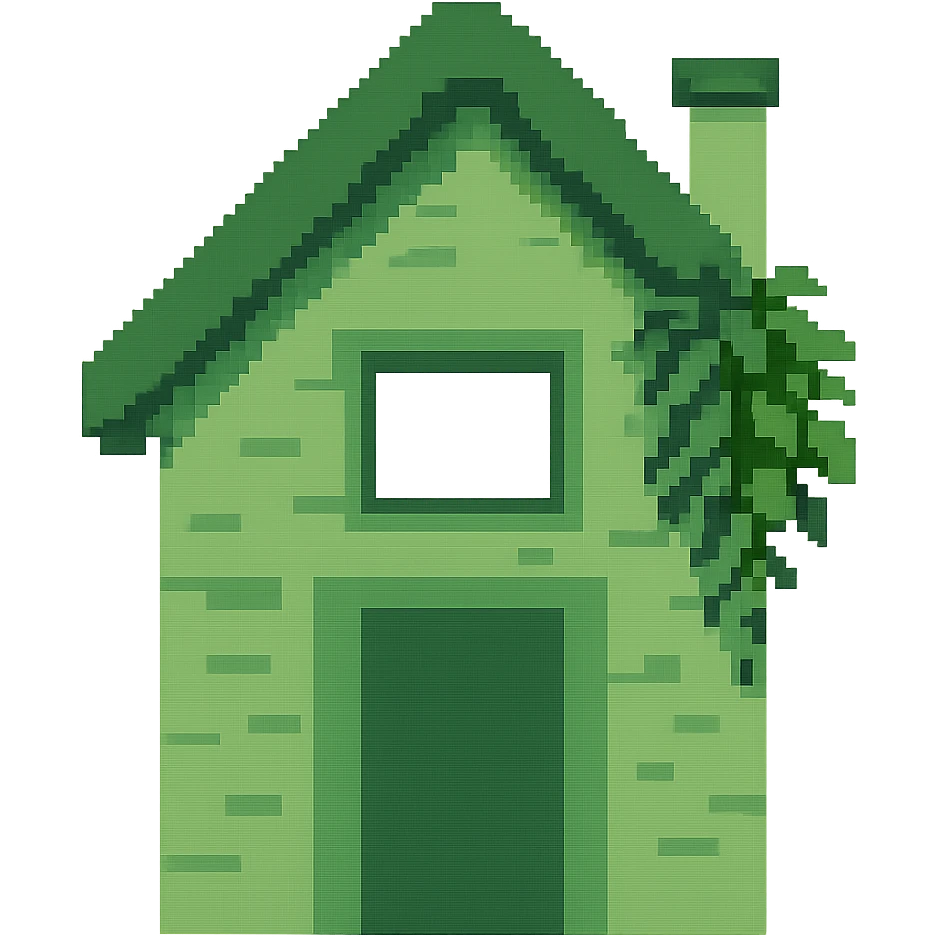 minimal house, pixel-art, green emoji