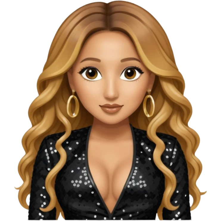 Adrienne Bailon from 3lw/Cheetah Girls with long golden brown hair, black sequin outfit emoji
