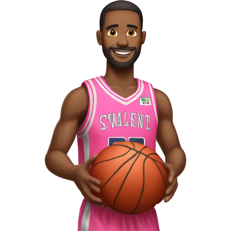 An emoji of a man wearing a pink basketball jersey and holding a pink basketball. emoji