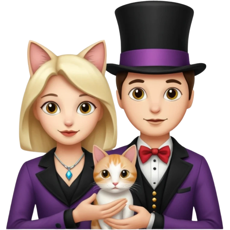 magician couple and their pet cat emoji