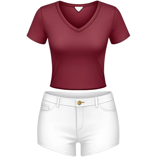 single wine red fitted v-neck t-shirt, cropped length, simple clean isolated garment only, no accessories, plain white background emoji
