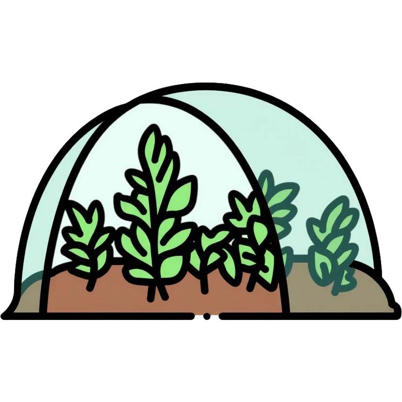 garden bed with plastic hoop cover, plant protection emoji
