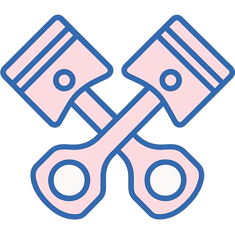 two pistons crossed into an X shape, light baby pink, flat modern style emoji